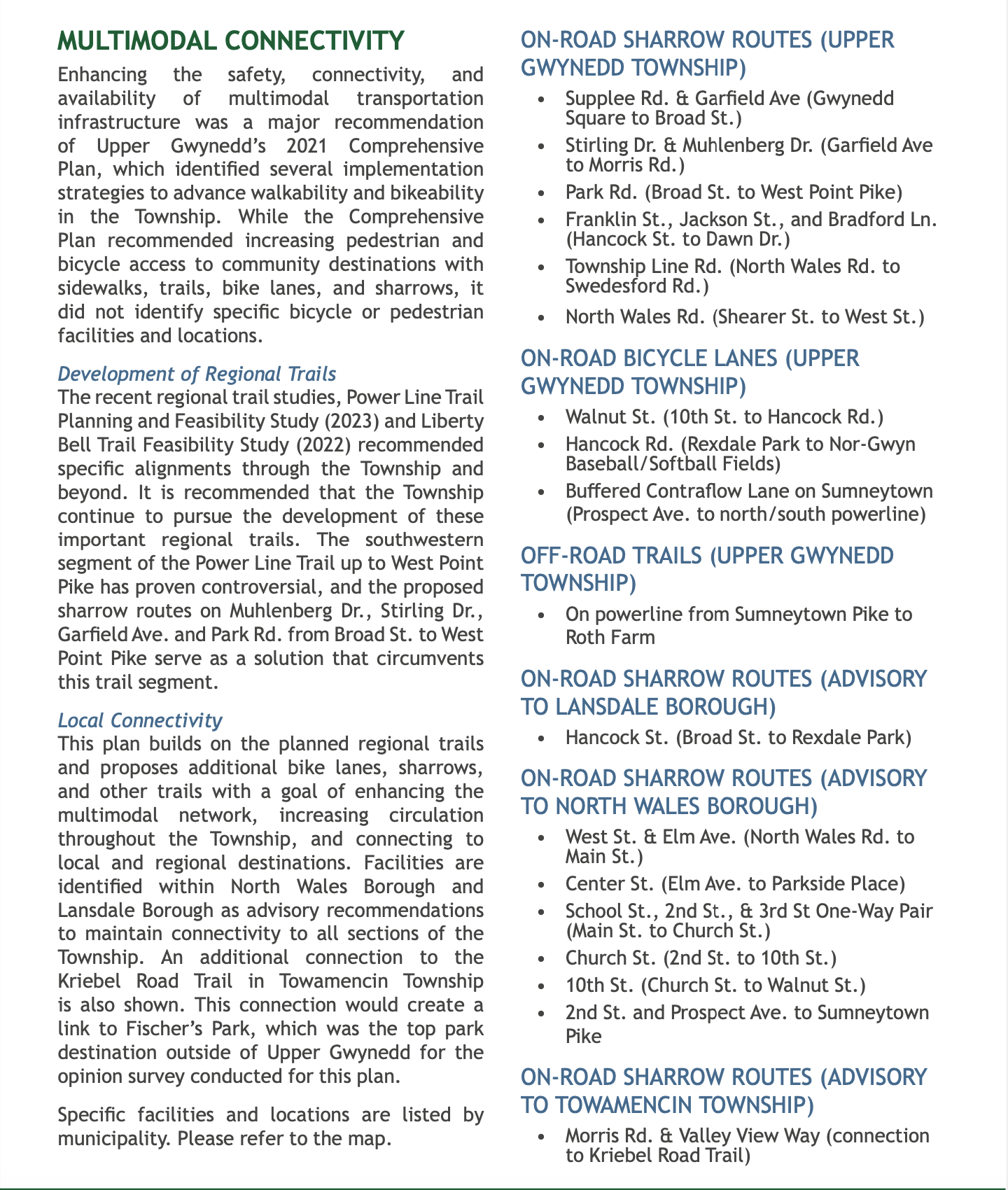 Page from Upper Gwynedd Draft Report - Particular to biking and active transportation.